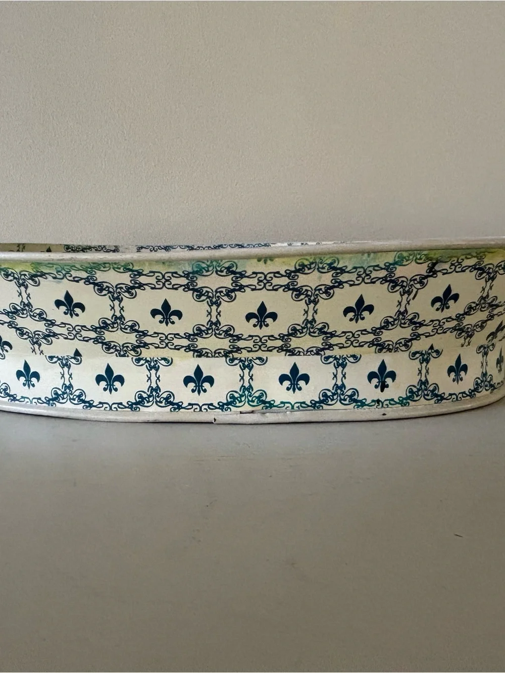 Creative Co-Op White Oval Decorative Tray with Blue Accents